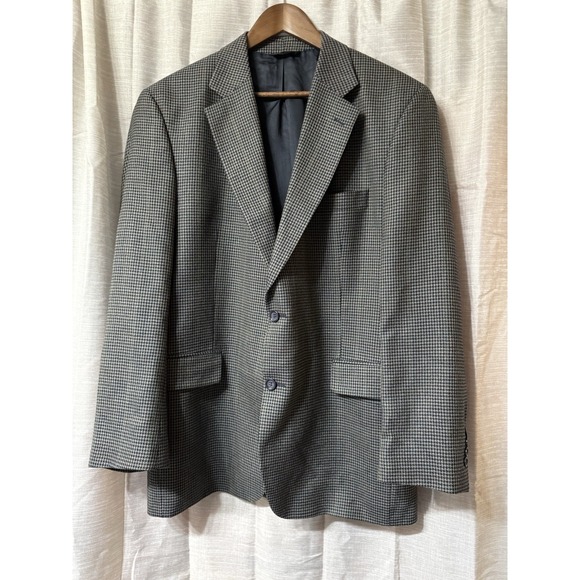 Men's Jos A Bank Sport Coat Men's 44R Wool Houdnstooth Plaid Two Button - Picture 1 of 6